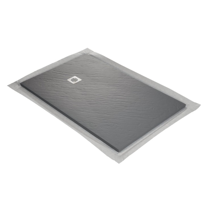 Receveur de douche en résine imitation pierre graphite avec grille carrée