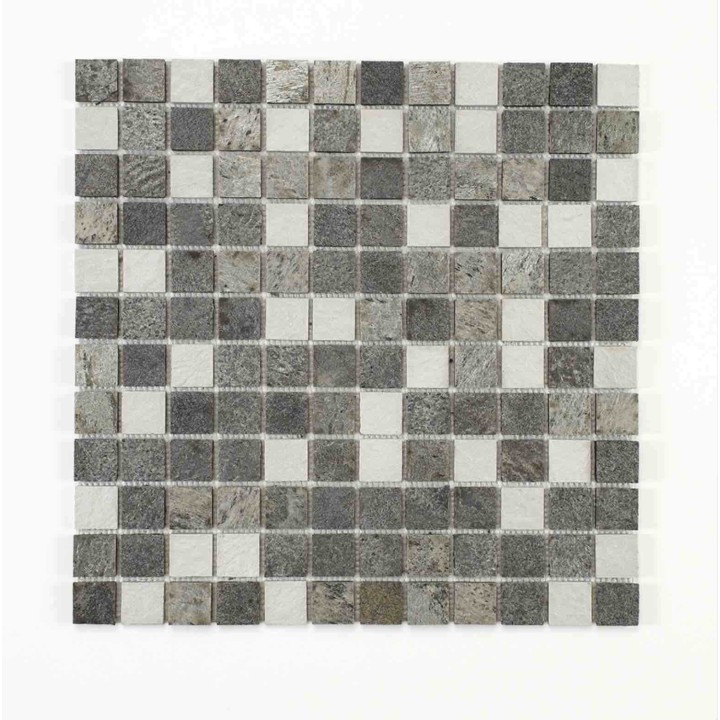 Mosaique en rouleau mixte pierre et résine - 100 x 50 cm - 2,5 x 2,5 cm