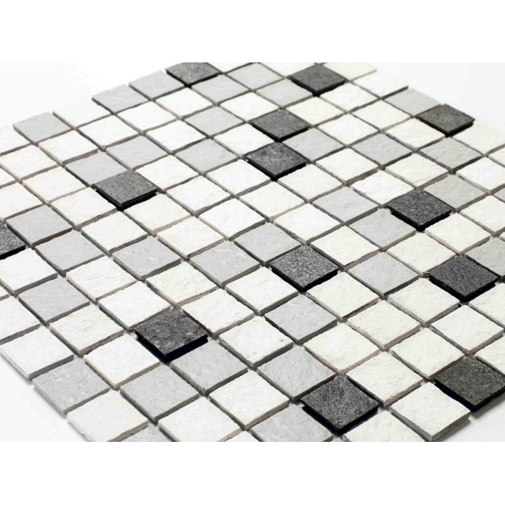 Mosaique en rouleau mixte pierre et résine - 100 x 50 cm - 2,5 x 2,5 cm